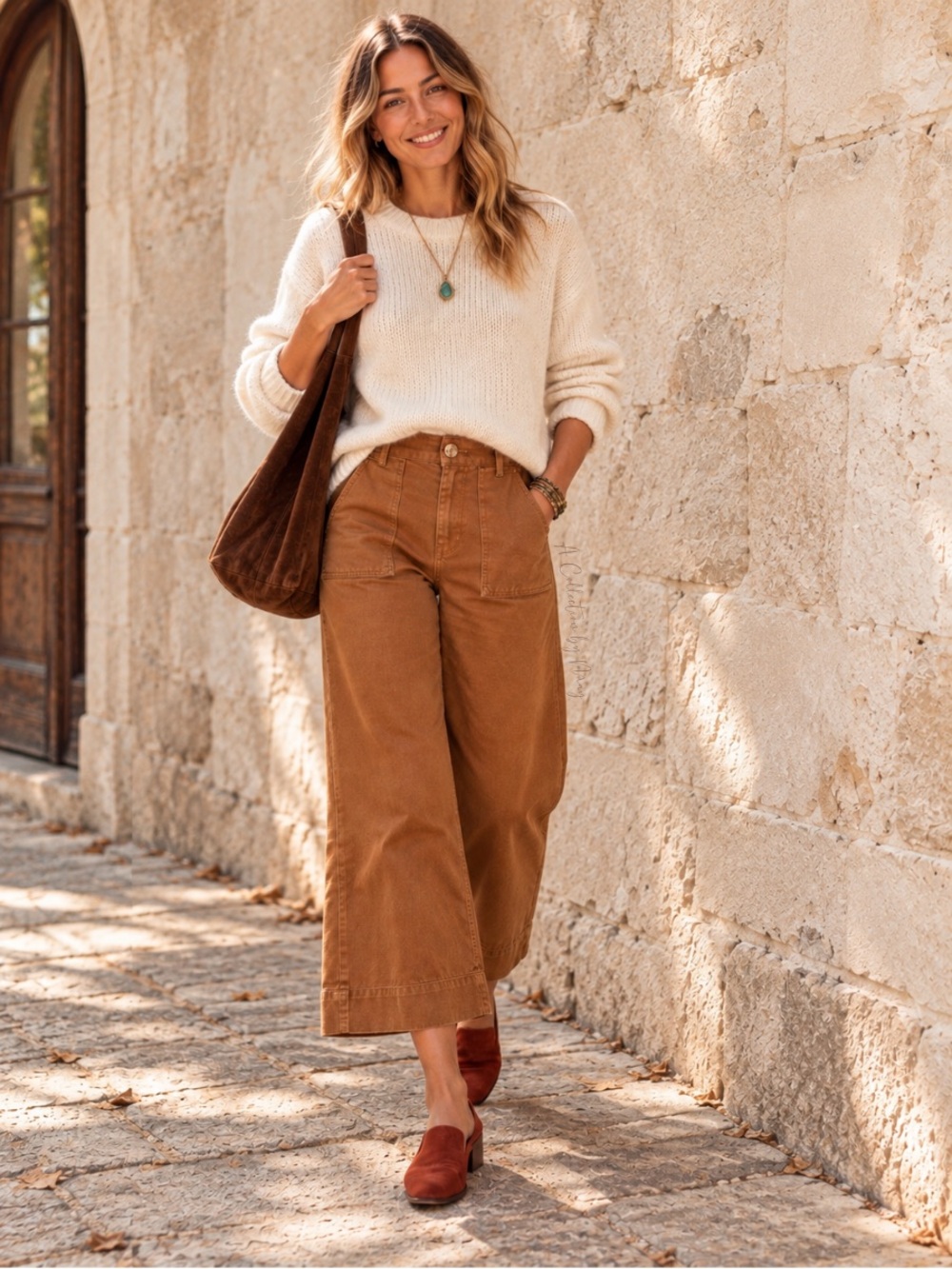 FRYE Nadia Nutmeg Brown High Rise Wide Leg Cropped Canvas Pants 30
